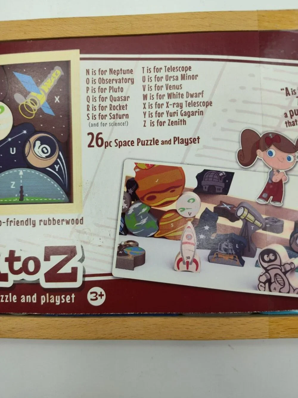 Space A to Z Wooden 26 pc Puzzle & Playset, Begin Again Toys, Educational NEW